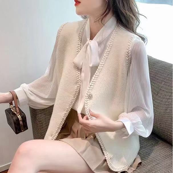 Francés Socialite estilo Chanel chaleco exterior Otoño e Invierno nueva moda todo-Partido moda sin mangas punto cardigan abrigo para las mujeres