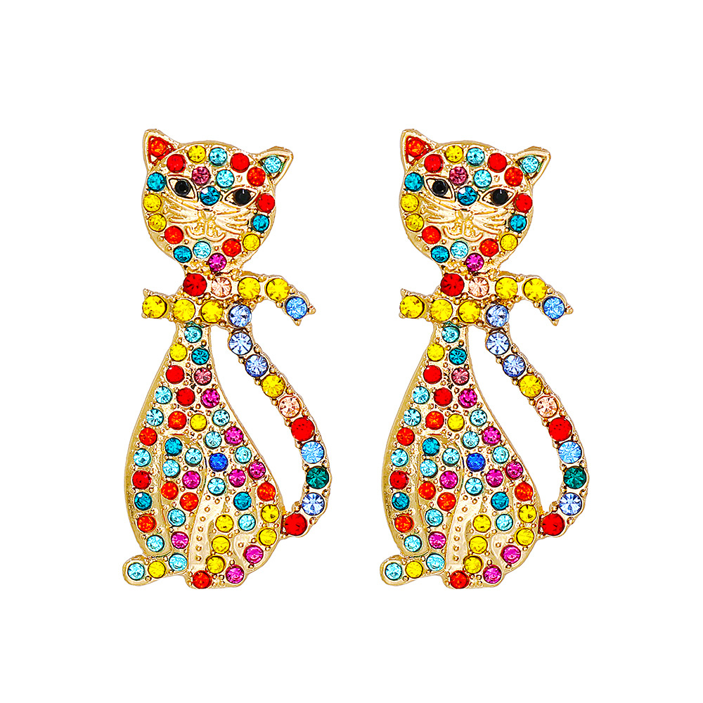 Retro Cat Alloy Inlay Artificial Rhinestones Earrings