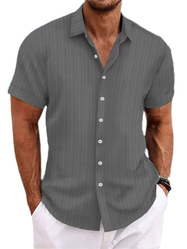 Hot summer new Amazon men's striped jacquard casual shirt sports vacation short-sleeved shirt
