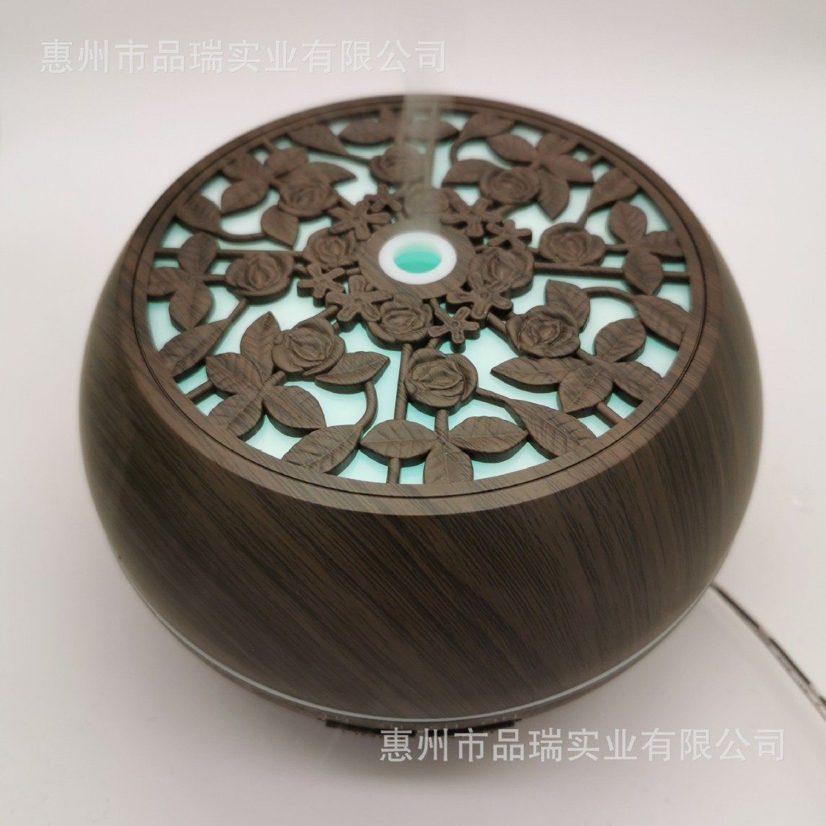 香薰机家用550ML木纹七彩玫瑰超声波精油遥控加湿器厂家创意镂空