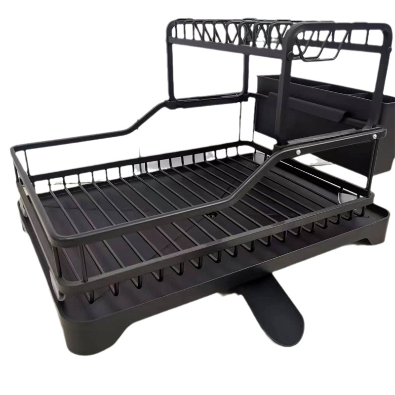 Ventas directas de fábrica de estantes para platos de cocina de aluminio de doble capa de aleación de aluminio, desmontaje y desagüe, estantes para platos, estantes para cocina