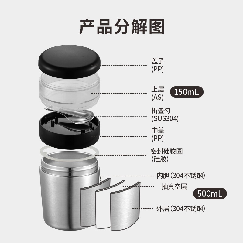 不锈钢304双层真空酸奶杯燕麦杯便携牛奶杯带勺早餐杯可洗碗机|undefined