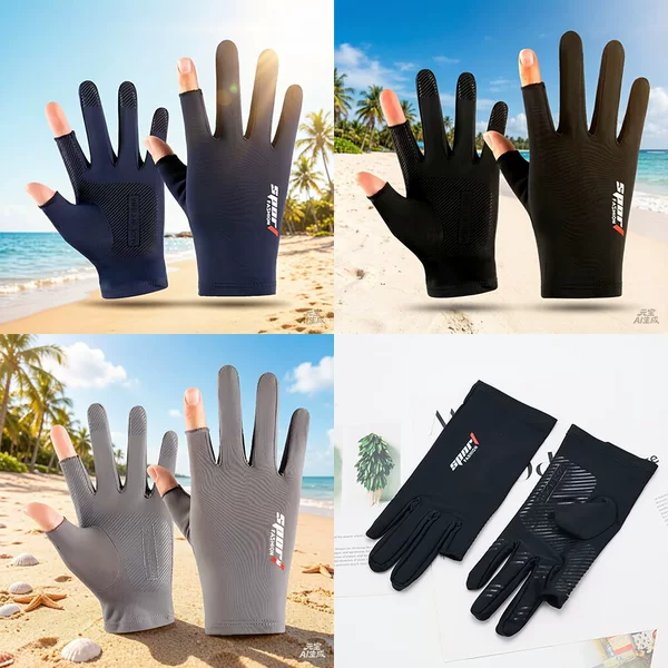 Ice Silk Sun Protection Gloves for Men and Women in Summer Outdoor Cycling and Fishing Non-Slip Breathable Half-Finger Thin Fingerless Sun Protection Gloves