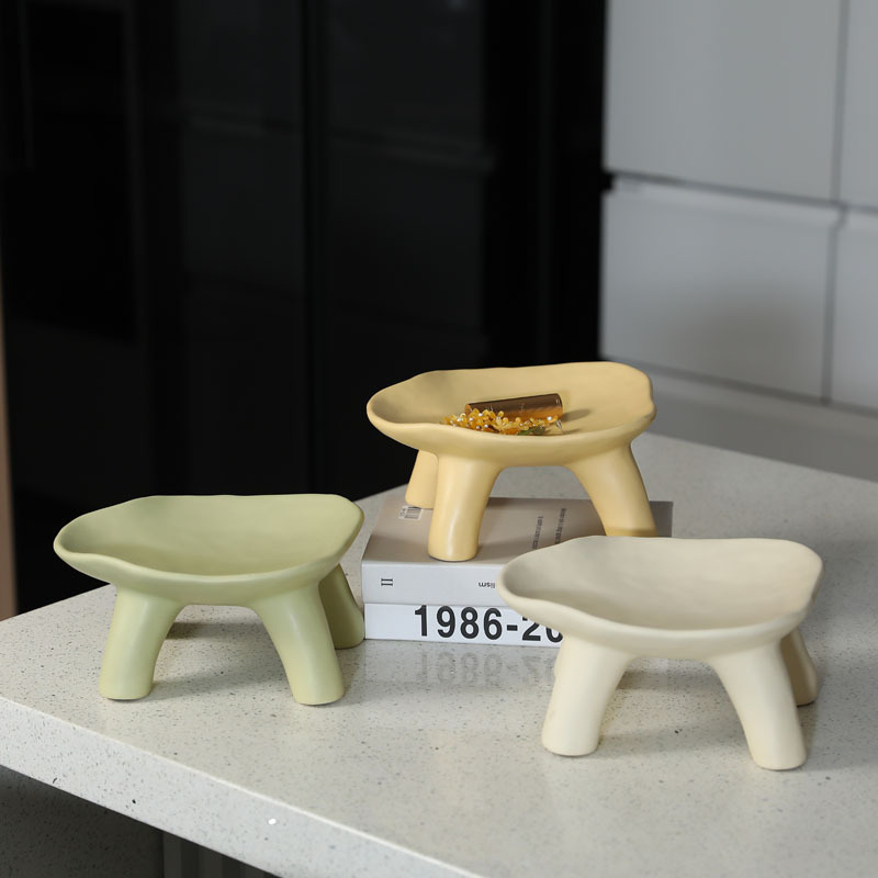 Crema ins estilo de cerámica placa de la joyería de la sala de entrada clave bandeja de almacenamiento bandeja de escritorio suave decoración adornos