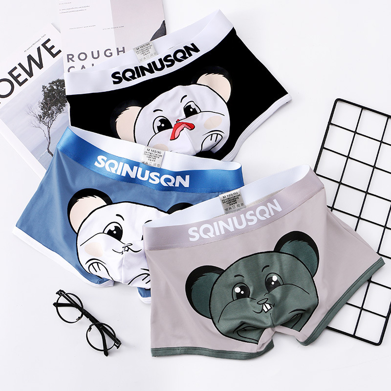 Sqinusqn/Lion Qino New Cartoon Mouse Style Men's Underwear Cotton Boxer Briefs Breathable Boxer Shorts