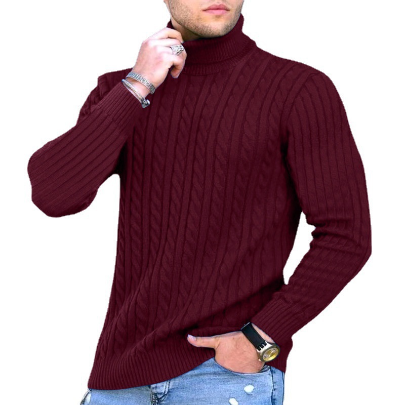 2022 invierno Comercio exterior turtleneck Twist manga larga casual de los hombres de cuello alto de punto de los hombres camisa de fondo de Europa y América Amazon