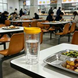 学生居家款双层塑料咖啡杯透明螺纹内胆吸管杯成人网红家用车载饮