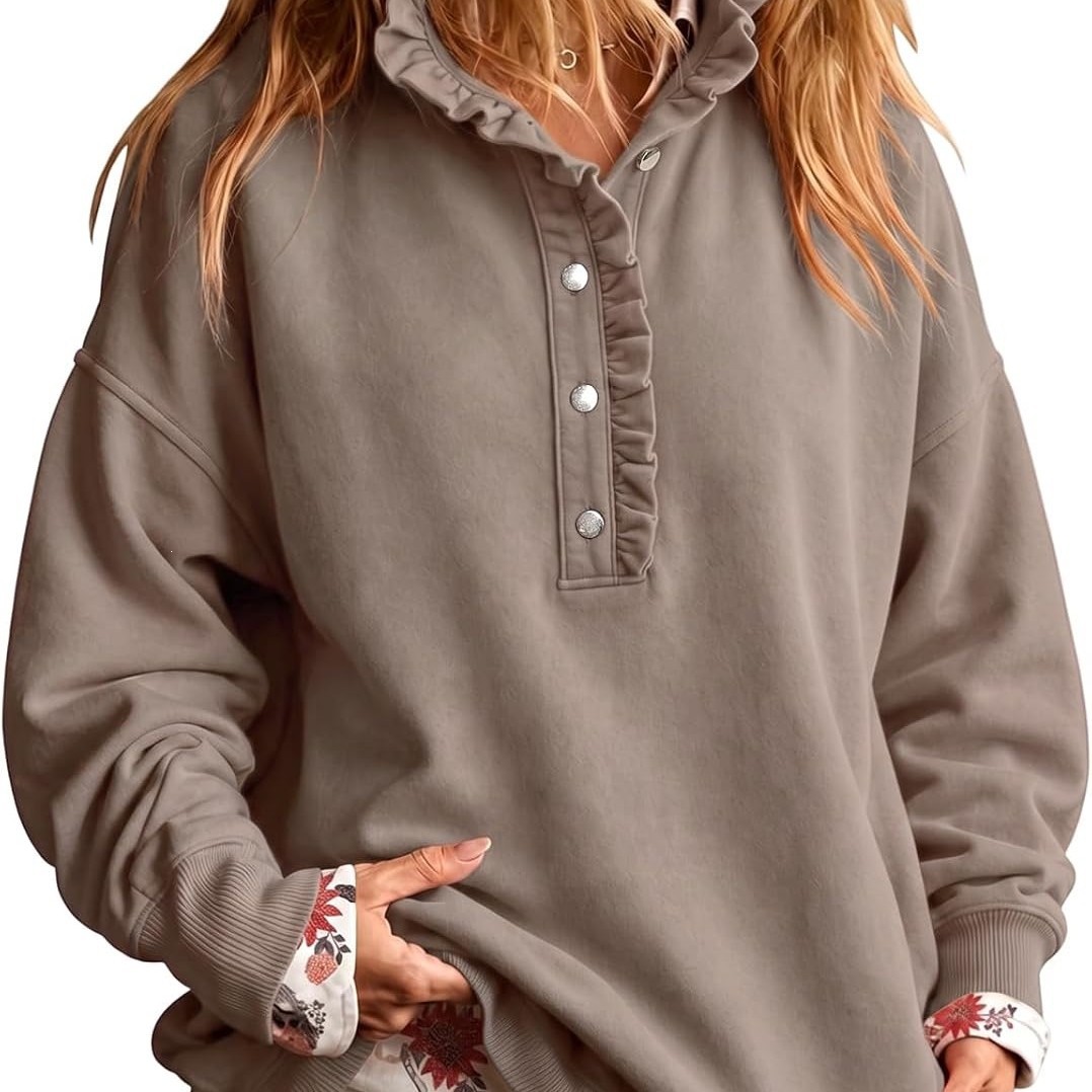 2026 Amazon Women's Loose Pullover Sweatshirt, New Autumn/Winter High Collar Ruffle Long Sleeve Sweatshirt, Cross-Border Foreign Trade