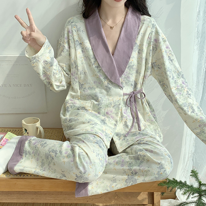 기모노 보라색 꽃무늬 면