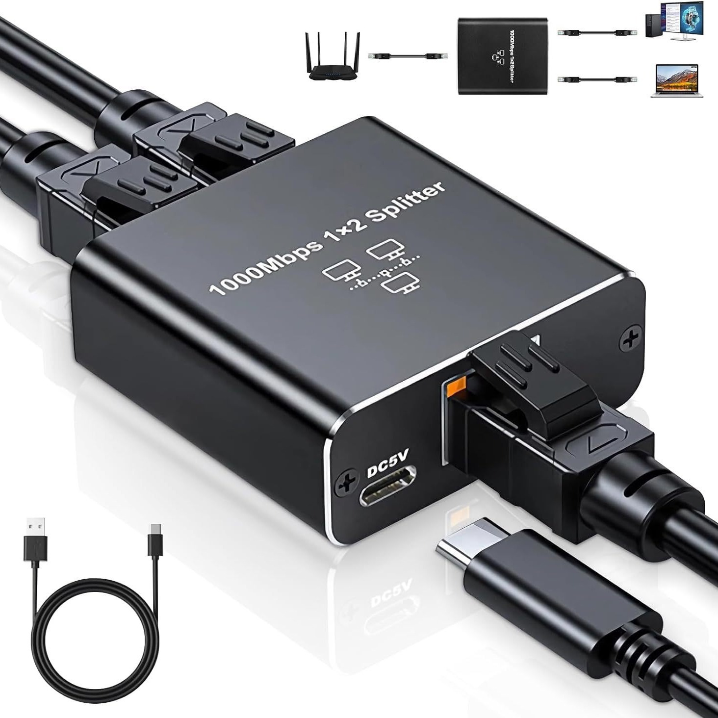 RJ45千兆网络分配器 网线1分3 宽带网络路由路一分二分线器转接头