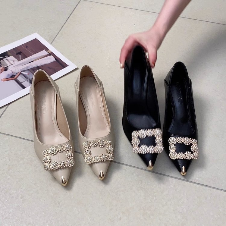 High heels stiletto heels, universal elegant women's shoes for work and office, french style, 2025 years, suitable for spring and autumn, Chanel style, suitable for outdoor wear