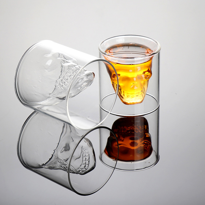 Copa de cráneo de vidrio de borosilicato transparente taza de agua creativa vaso de cerveza de cráneo barra personalizada vidrio de doble capa