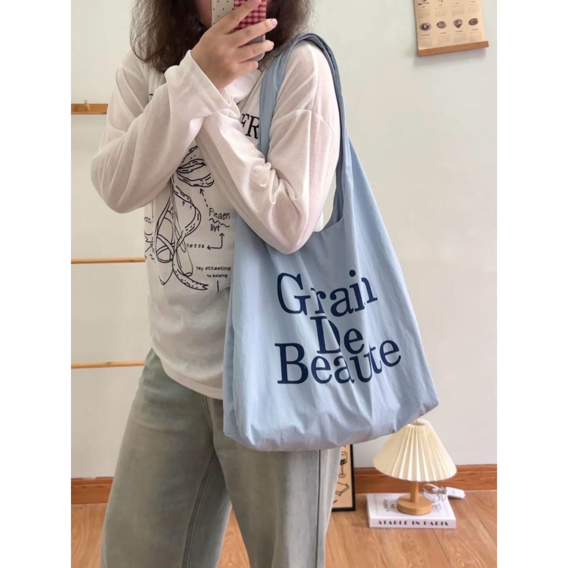 Korean Style Lazy Letter Canvas Bag For Women 2026 New Large Capacity Niche Fashion Commuter Shoulder Tote Bag - Thumbnail 4