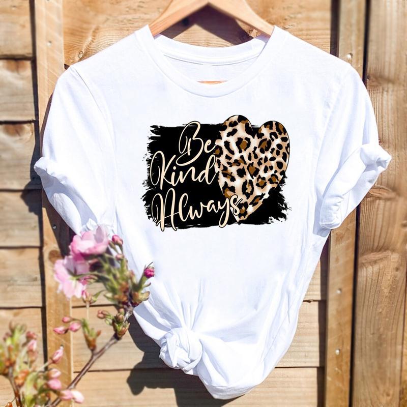 105g Weight Short Sleeve Sleeve Length Pullovers Placket Type Regular Sleeve Sleeve Type Spandex, Polyester Fabric Type Regular Top Length T-shirt Tops Type Daily Occasion Round Neck Neckline Loose Fit Type Letter, Heart Shape, Leopard Pattern Summer, Spring Season Women's Gender Printing Design Simple Style, Streetwear Style Wholesale Women's Simple Style Streetwear Letter Heart Shape Leopard Short Sleeve Printing T-Shirts 2
