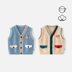 Korean-style baby vest for outerwear in spring and autumn, Class A pure cotton, stylish children's knit vest, cute baby outerwear sweater