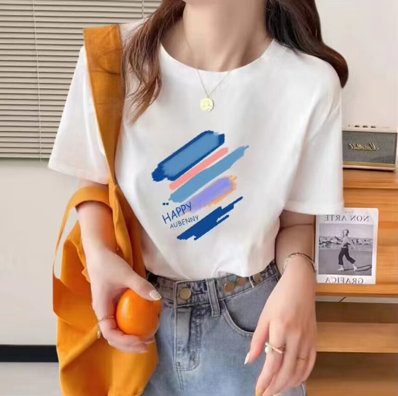 New Cotton Short-sleeved Women's T-shirt Summer All-match Fashion Half-sleeved Women's Niche Design Sense Student T-shirt Ins Trendy