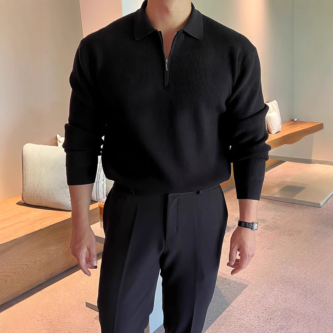 韩版潮流拉链毛衣男士翻领韩版潮流休闲长袖纯色针织衫上衣外套潮