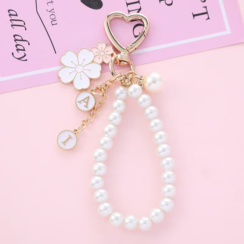 New Keychain Small Pendant Earphone Case Chain Phone Chain Love Angel Pearl Metal Key Chain