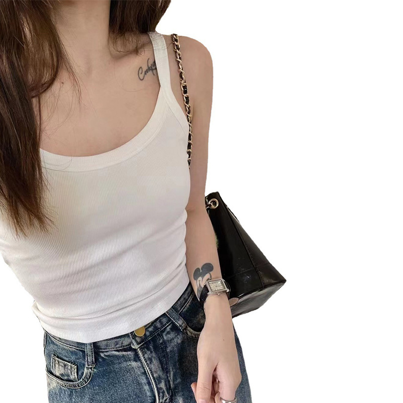 Ropa interior de camisola de verano con almohadilla en el pecho algodón roscado de las mujeres cómodo transpirable todo partido SLIM-Fit adelgazar ropa superior de fondo