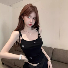 热辣美式黑色蝴蝶泰式吊带背心外穿女夏季甜辣妹小上衣短款设计感