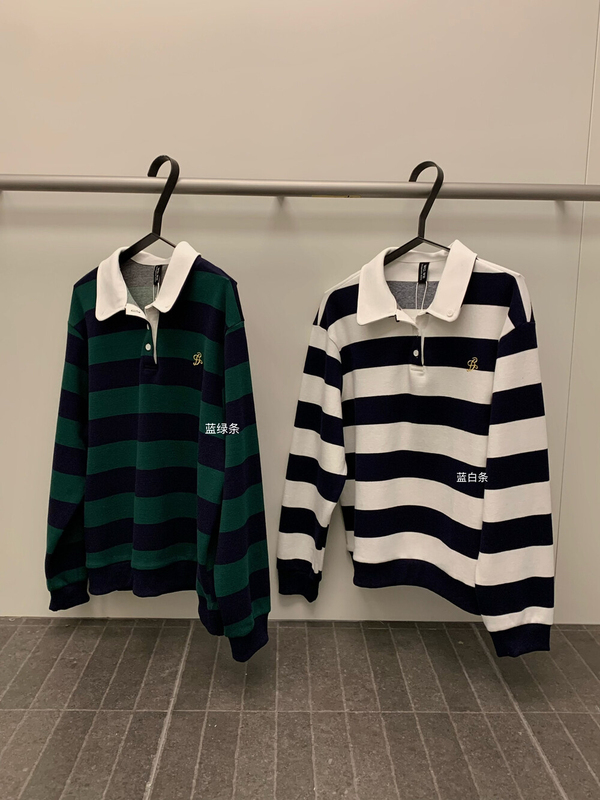 WGWE秋季女学院风休闲条纹刺绣宽松软糯百搭POLO领长袖卫衣W6893|undefined