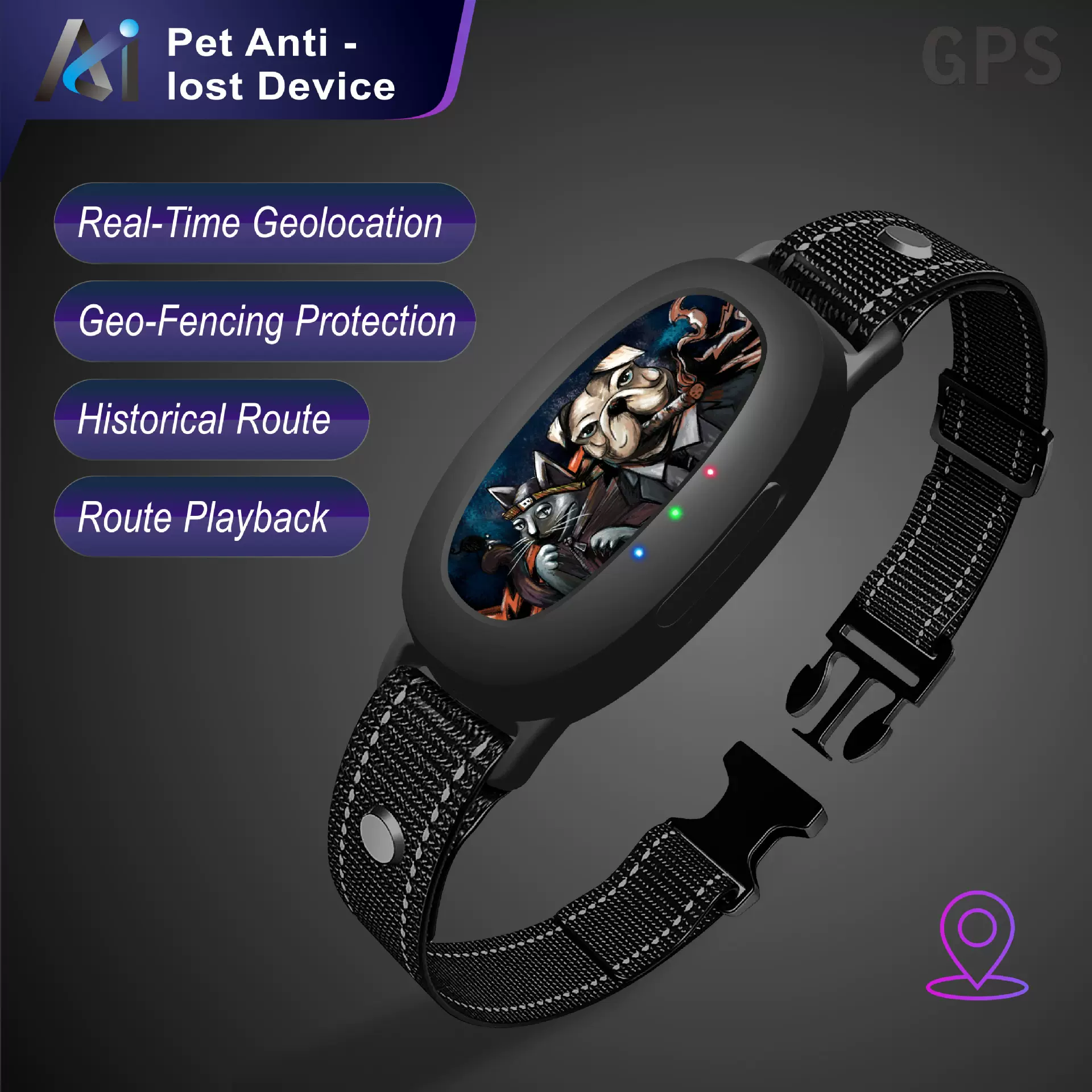 跨境新品 智能GPS宠物定位器小狗猫咪无线追踪防水宠物项圈防丢器