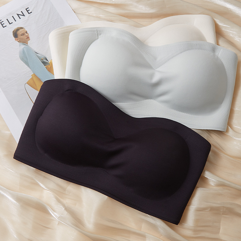 Strapless Underwear Women's Gathering Non-Slip Small Chest Shown Anti-Walking Wrap Tube Top Wedding Dress Strap Invisible Beautiful Back Bra