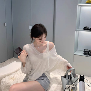 Sunscreen Knitted Top Women's Summer Thin Long-sleeved Blouse T-shirt