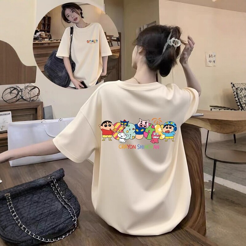 2026 New Korean-Style Loose Crayon Shin-Chan Cartoon Print Short-Sleeve T-Shirt for Women, Summer Versatile Couple's Top Trendy