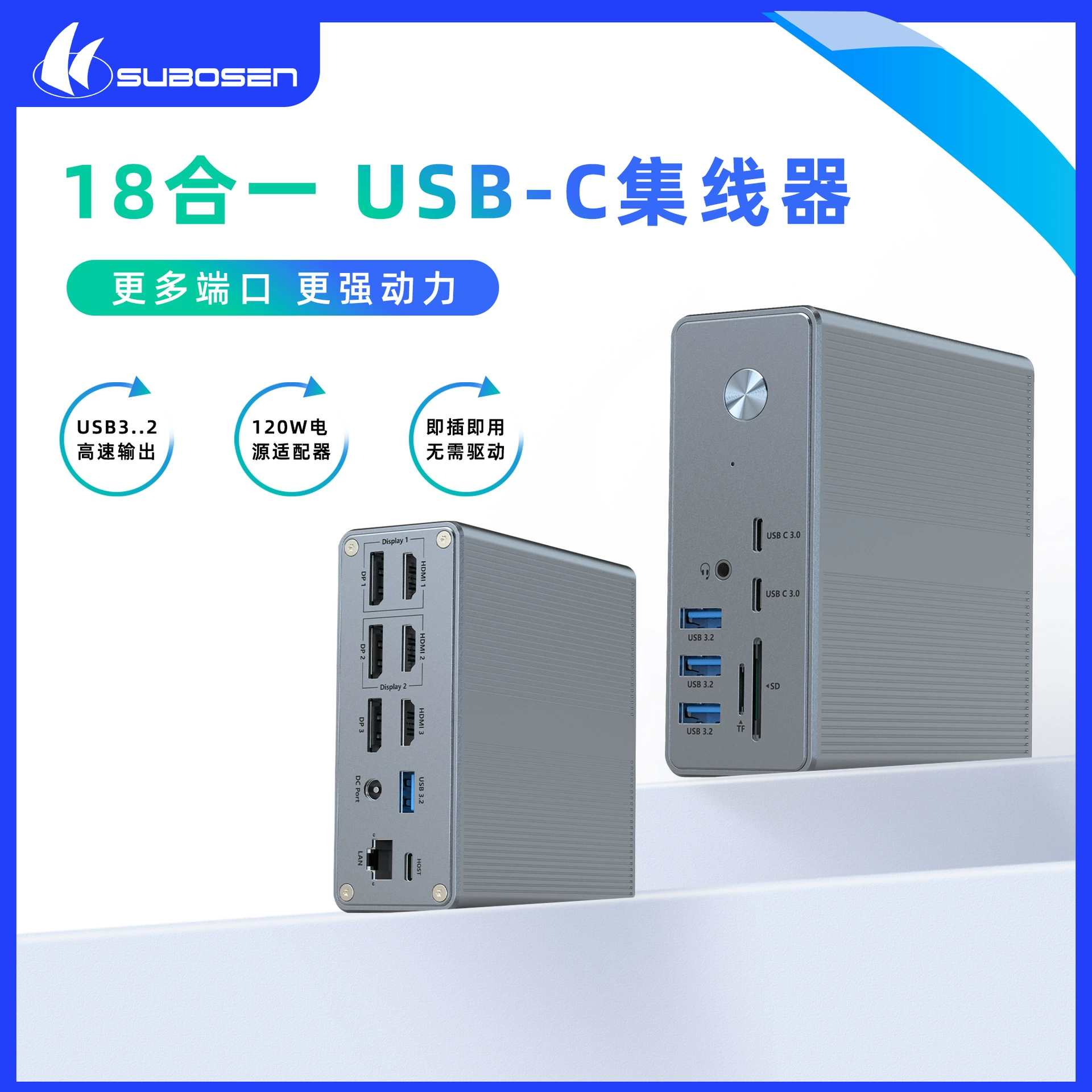 Тип-C док-станция USB мультимодульный адаптер-хаб гигабитный сетевой порт вертикальный настольный 18 дюймов