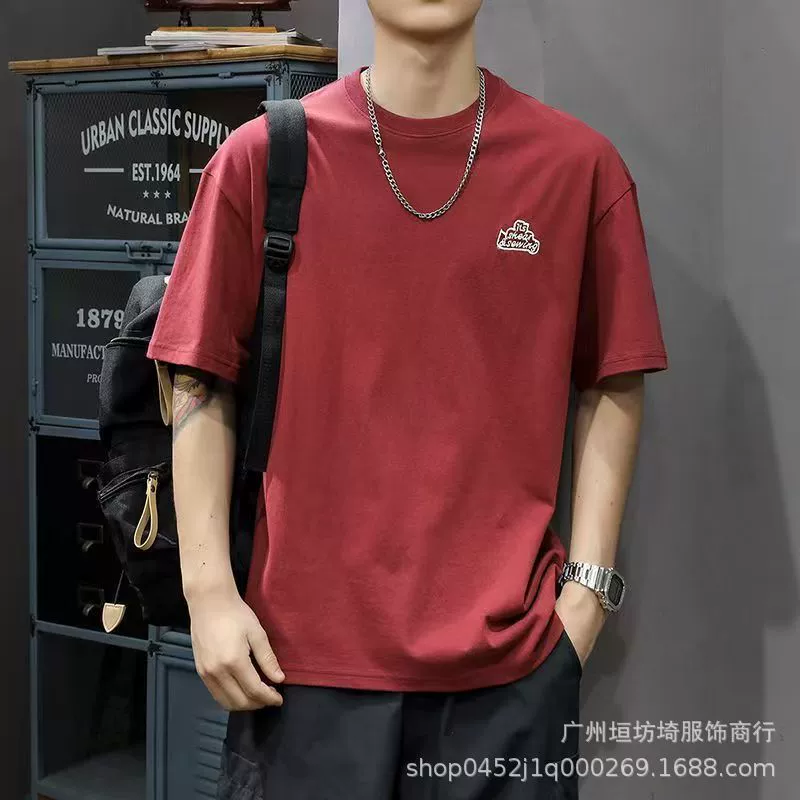 Футболка с короткими рукавами из хлопка 200g мужская летняя новая корейская версия повседневного прилива маленькая футболка с принтом дикая верхняя рубашка