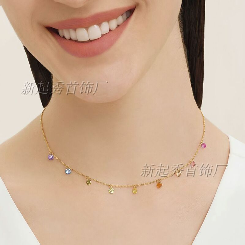 European and American Rainbow Chain Champagne Necklace Women's Spring and Summer Must-Have Accessible Luxury High-End Design Niche Ins Style Clavicle Chain