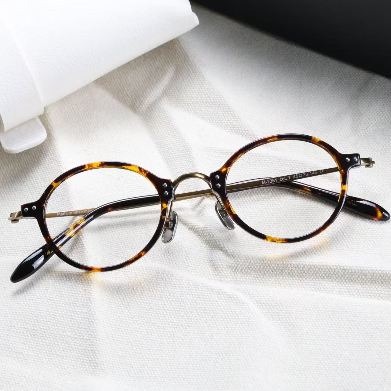 玳瑁圆框架眼镜新款板材眼镜框复古钛板框高度数近视眼睛架防蓝光