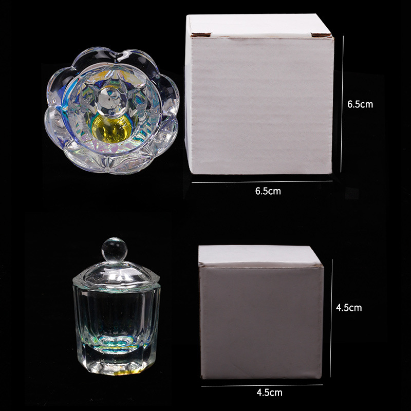 Nueva aurora colorida taza de cristal taza octogonal de manicura con tapa taza de cristal con forma de encaje colorido de gama alta taza de lavado de pluma