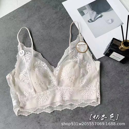 6081 Rabbit Ear Cup Lace Beautiful Back Wrapped Chest Tube V Neck Spaghetti Straps Sexy and Interesting Hollow Thin Women's Underwear