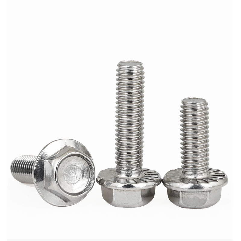 304不锈钢外六角法兰面螺栓 六角带垫花齿纹防滑螺丝钉 M5M6M8M10