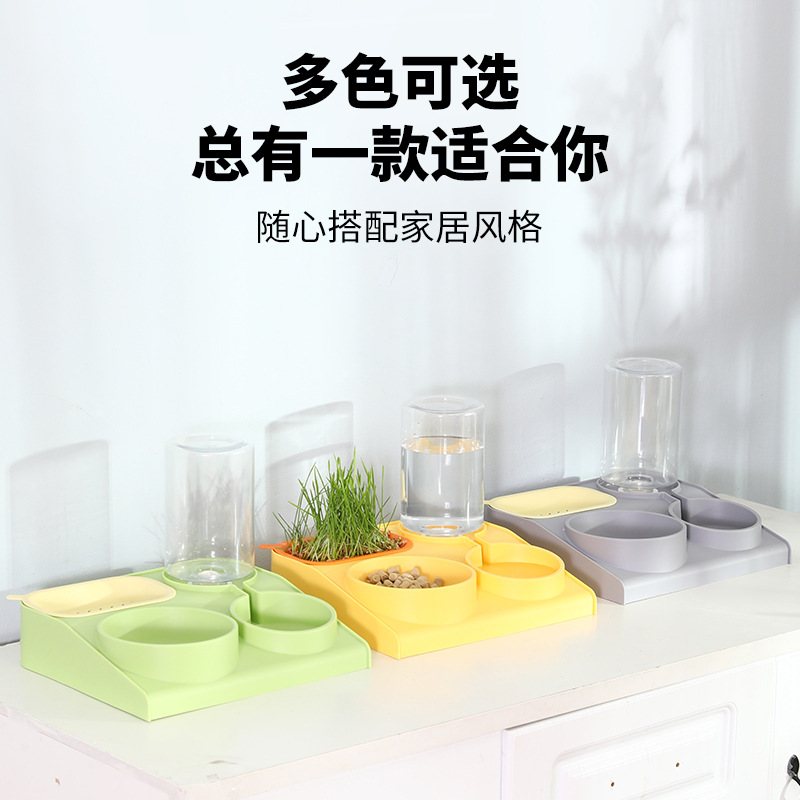 Nuevo tazón para mascotas, caja de hierba para gatos, tazón para gatos, tazón de almacenamiento automático de agua, tazón para mascotas 2 en 1, tazón de alimentación automática