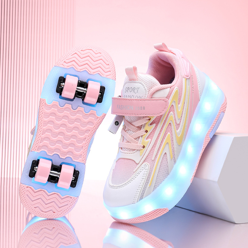 Zapatos de cuatro ruedas para niñas, patines deportivos intermitentes, niñas pequeñas, rosas, estudiantes profesionales, Internet, celebridades, niños, zapatos hitys de moda