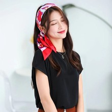 春季新款仿真丝色丁印花方巾品牌礼品围巾批发厂家印花圍巾现货