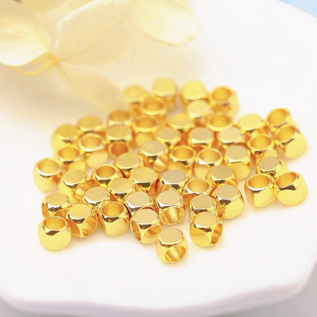 14K/18K gold color-preserving chamfered square beads stereo beads rope string necklace diy jewelry accessories