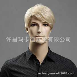 假发 欧美男士假发 613浅金色短卷发 全机制化纤假发男款假发全头