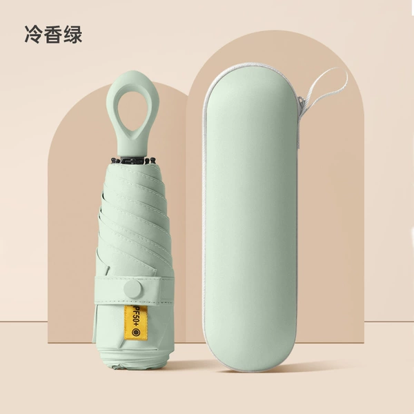 [Love Handle] 8-Bone Ring Capsule Umbrella - Cold Fragrance Green - With Zipper Box