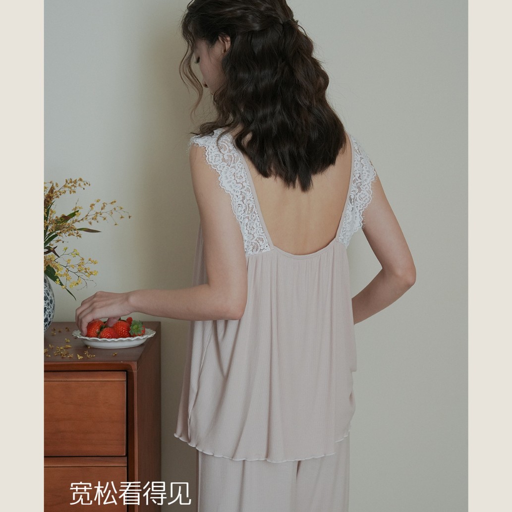 7610 여성용 가슴 패드가있는 잠옷 여름 섹시한 서스펜더 민소매 조끼 여름 얇은 가정 의류 투피스 양복