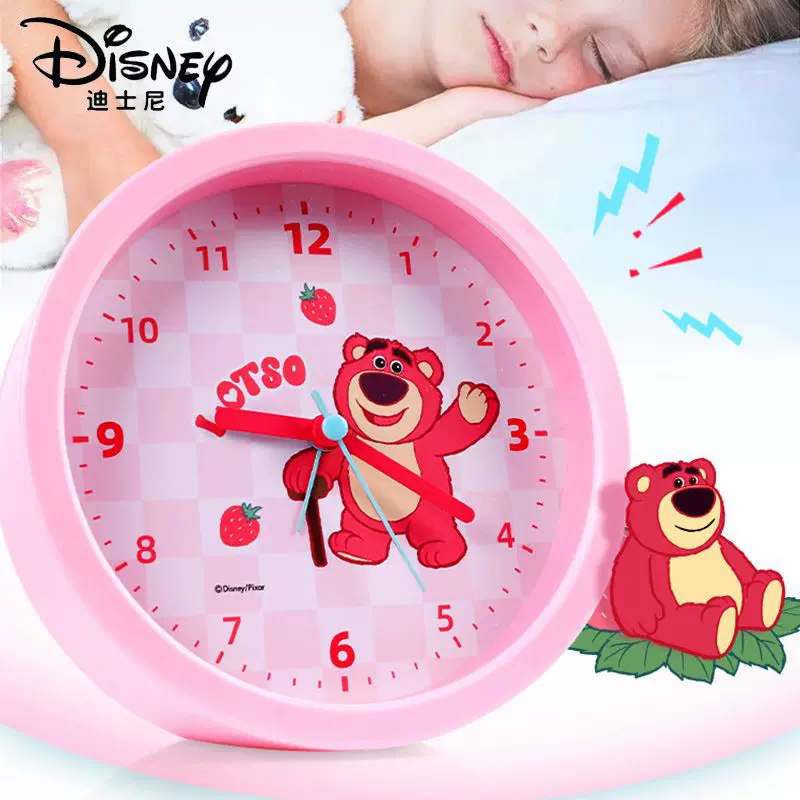 迪士尼桌前小闹钟高颜值草莓熊史迪奇冰雪公主可爱卡通钟表批发