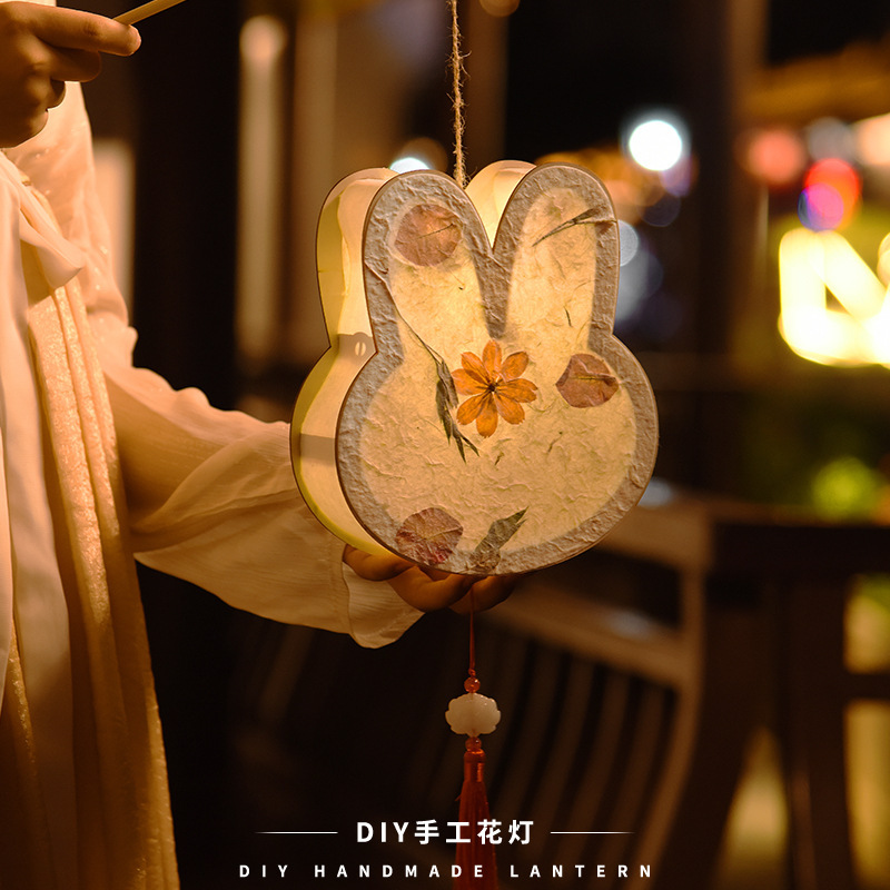 中秋古风兔子灯笼儿童diy手工制作材料包发光手提花灯七夕|undefined