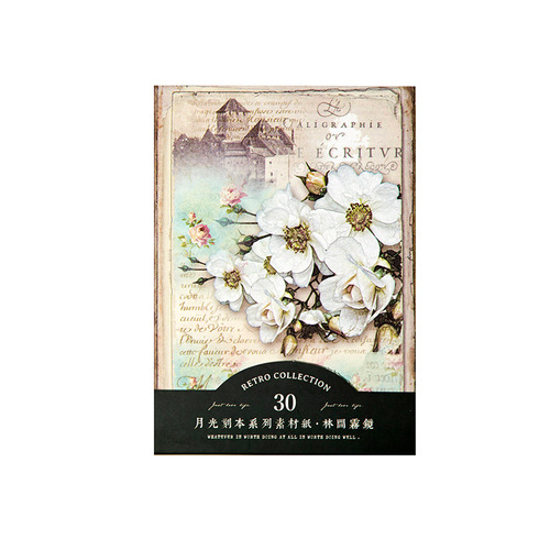 Yanji Material Paper Moonlight Engraved Book Series Vintage Literary Account Decoration Material 30 sheets in 5 options