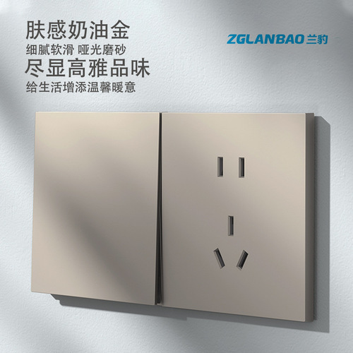 Wholesale matte large plate wall socket concealed ultra-thin two-three-pin five-hole cream gold frameless skin-feel switch panel