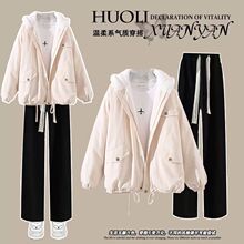 初中生冬季运动套装少女时尚宽松外套学生羽绒棉服加绒裤子套装潮