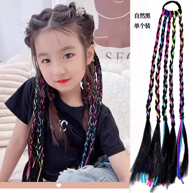 Trenza de cabello falso de color para niños Trenza de giro de tejido colorido femenino Trenza de boxeo de cuerda de color de cabello real completo de imitación Cola de caballo doble