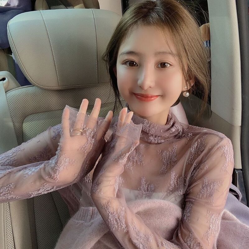 Super Fairy Lace Base Shirt Women's 2022 Elegant New Korean Style Styish Half-high Collar Mesh Shirt for Women